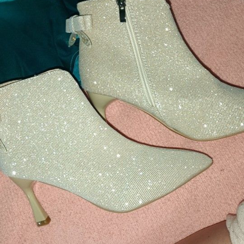 Elegant Cream Ankle Boots Stunning With The Sparkle, Comfy Brand New S 5
